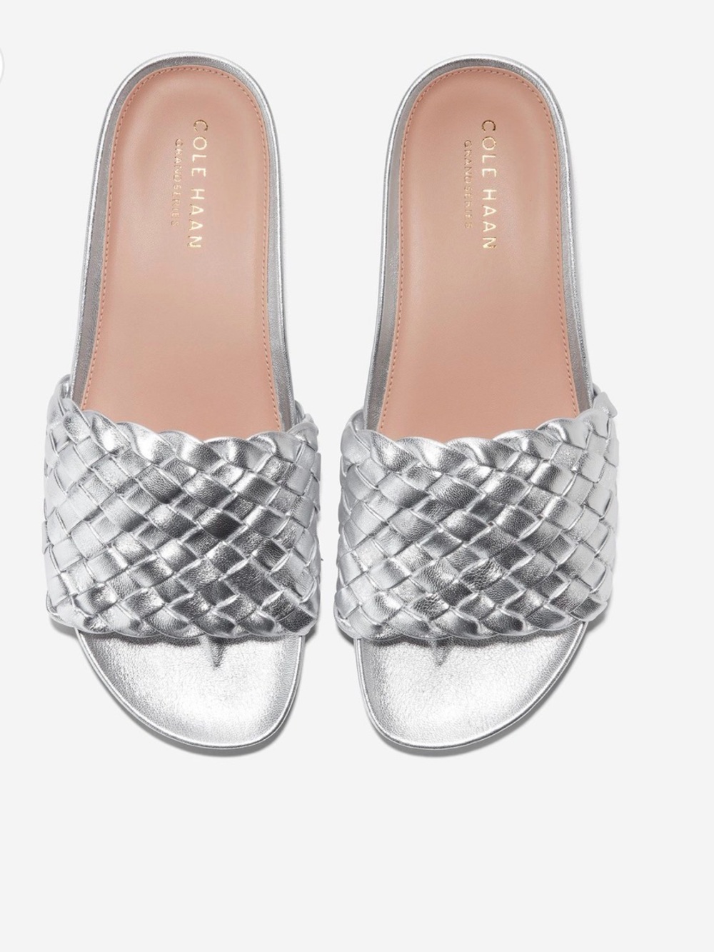 Cole Haan NWT Mojave Silver Metallic Woven Leather Slide Sandals 9